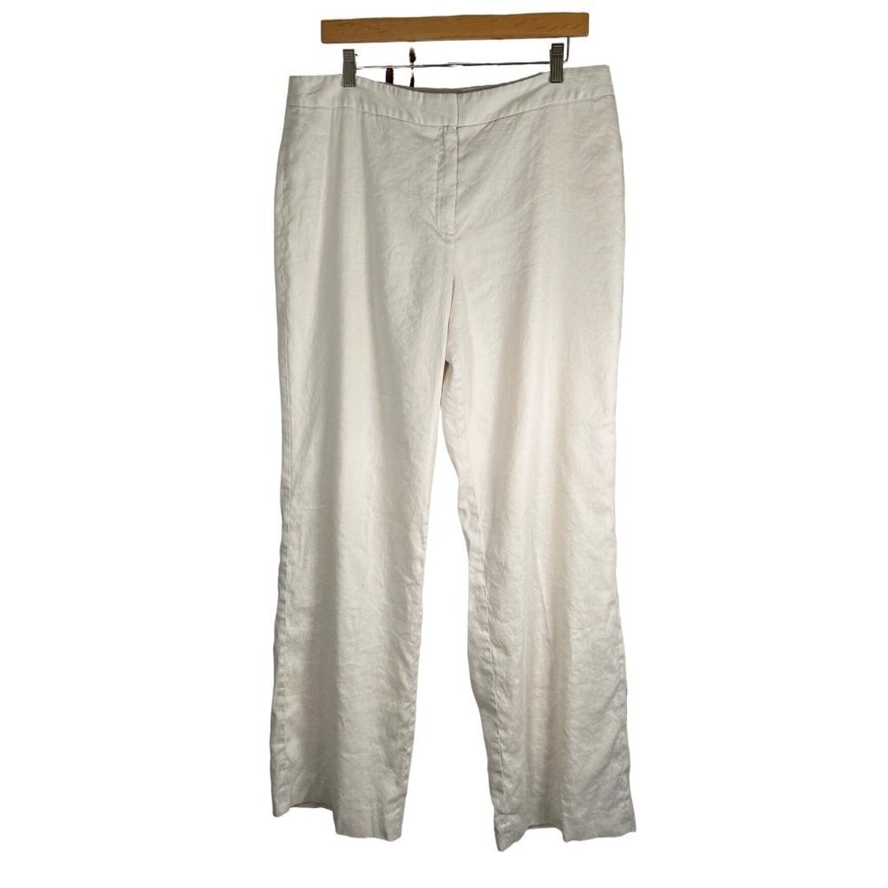 JONES NEW YORK Womens Size 14 Lined Trouser Pant Off White Linen Viscose Stretch